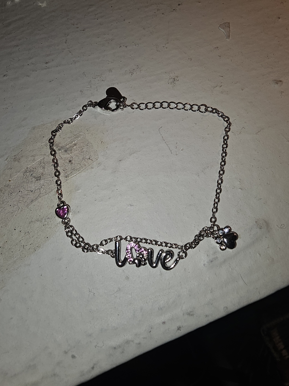 Silver-Tone 'Love' Bracelet with Pink Accents And Paw Print